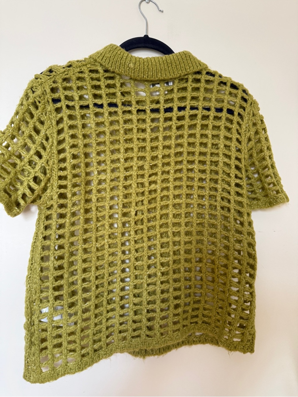 BDG Olive Open Knit Crochet Short Sleeve Cardigan Sweater Size S/P - Picture 2 of 5